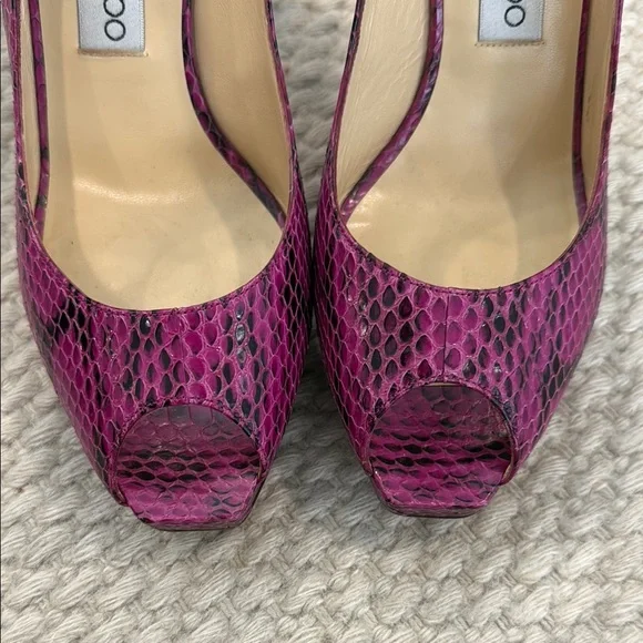 Jimmy Choo Fuchsia Snakeskin Peep Toe Slingback Heels size EU 40 - Picture 5 of 7